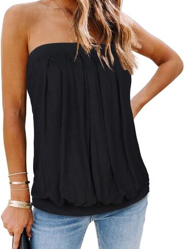 CHICGAL Women's Tube Tops Summer Casual Bandeau Tank Casual Strapless Blouse Off The Shoulder Tunic Shirts in Kuwait