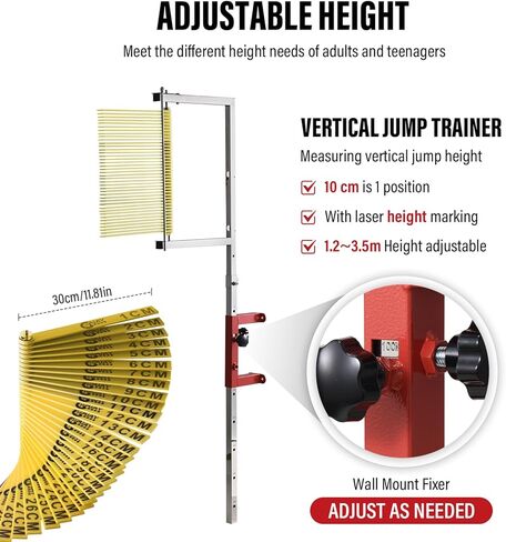 Vertical Jump Tester - Adjustable Height Wall-Mounted Jump Measurement Tool 47.24-Inch to 137.8-Inch | Jump Trainer for School Gym and Outdoor Use | Durable Anti-Cut Design in Kuwait