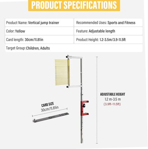Vertical Jump Tester - Adjustable Height Wall-Mounted Jump Measurement Tool 47.24-Inch to 137.8-Inch | Jump Trainer for School Gym and Outdoor Use | Durable Anti-Cut Design in Kuwait