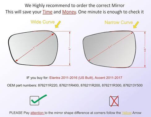 EAP DRIVER Side Mirror Glass متوافق مع Hyundai Elantra 2011-2016 (Korea Build) ، Elantra GT 2013-2017 ، Veloster 2011-2017 ، Hate ، 876113x070 876113x570 876113y500 87611110 87611110 87612v310 in Kuwait
