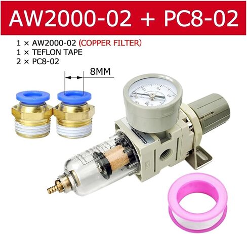 AW2000-02 Pneumatic 1/4 Air Filter Pressure Regulator Combo Piggyback, Air Tool Compressor Filter with Gauge(AW2000-02 F Male) in Saudi Arabia