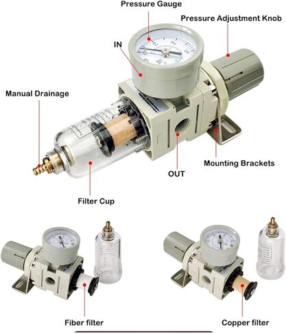 AW2000-02 Pneumatic 1/4 Air Filter Pressure Regulator Combo Piggyback, Air Tool Compressor Filter with Gauge(AW2000-02 F Male) in Saudi Arabia