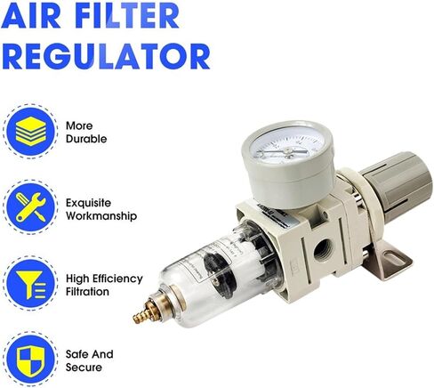 AW2000-02 Pneumatic 1/4 Air Filter Pressure Regulator Combo Piggyback, Air Tool Compressor Filter with Gauge(AW2000-02 F Male) in Saudi Arabia