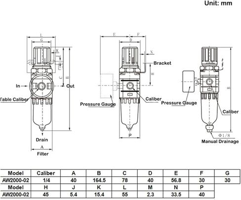 AW2000-02 Pneumatic 1/4 Air Filter Pressure Regulator Combo Piggyback, Air Tool Compressor Filter with Gauge(AW2000-02 F Male) in Saudi Arabia