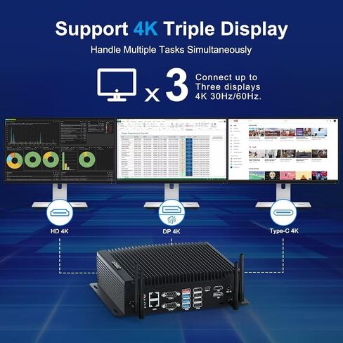 Industrial Mini PC Win11 Fanless Mini PC, Mini PC i5 10210U 16GB RAM 512GB M.2 SSD, HD DP Typ-C 4K Three Display Mini Desktop PC, Dual RJ45 LAN 6 RS232 COM 8 USB WiFi BT Auto Power On in Saudi Arabia