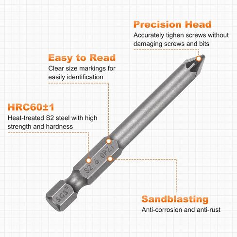 Harfington 2pcs pz2 screpecldriver بت 1/4 "Hex Shank 65mm/2.56" الطول فيليبس مغناطيسي مخزومات سداسية S2 برغي الصلب in Saudi Arabia