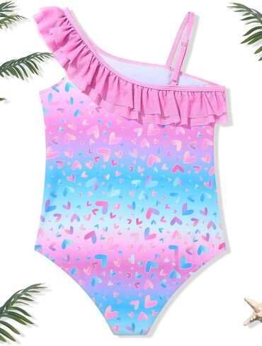 Girls One-Piece Swimsuits with Mesh Skirt Floral Ruffle One Shoulder Bathing Suit Swimwear 5-12Y in Kuwait