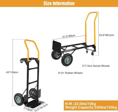 RedSwing 2 in 1 Convertible Hand Truck, Portable Utility Dolly Cart with Telescoping Handle 4 Wheels, Heavy Duty Folding Platform Cart for Industrial, Warehouse, Home, Office, Luggage,330 Lbs Capacity in Kuwait
