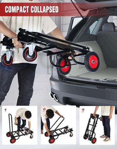RedSwing 2 in 1 Convertible Hand Truck, Portable Utility Dolly Cart with Telescoping Handle 4 Wheels, Heavy Duty Folding Platform Cart for Industrial, Warehouse, Home, Office, Luggage,330 Lbs Capacity in Kuwait