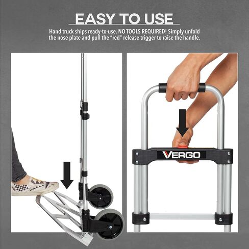 Vergo 275 IBS سعة الشاحنة اليدوية القابلة للطي Dolly - عربة ألمنيوم خفيفة الوزن مع مقبض تلسكوب 42 بوصة ، عربة اليد المدمجة مع عجلات مطاطية 7 " - مثالية للاستخدام متعدد الأغراض (S300BT) in Kuwait