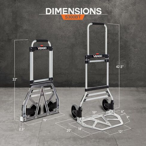 Vergo 275 IBS سعة الشاحنة اليدوية القابلة للطي Dolly - عربة ألمنيوم خفيفة الوزن مع مقبض تلسكوب 42 بوصة ، عربة اليد المدمجة مع عجلات مطاطية 7 " - مثالية للاستخدام متعدد الأغراض (S300BT) in Kuwait