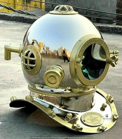 Brass and Chrome Anchor Diving Helmet Vintage Divers Helmet Deep Sea US Navy Mark IV 18 inch Gift 18 Inch in Kuwait