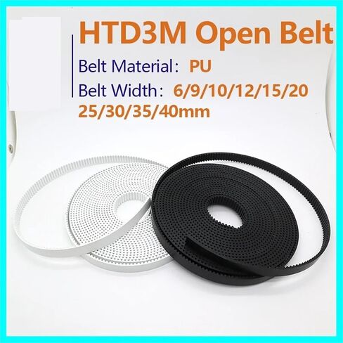 HTD 3M Open حزام متزامن بولي يوريثان الصلب PU 3M عرض حزام مفتوح 9 10 15 20 30 مم حزام توقيت HTD3M مع حزام الأساس الصلب (10 متر ، PU-Black_9mm) in Kuwait