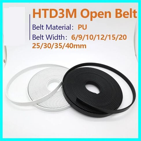 HTD 3M Open حزام متزامن بولي يوريثان الصلب PU 3M عرض حزام مفتوح 9 10 15 20 30 مم حزام توقيت HTD3M مع حزام الأساس الصلب (10 متر ، PU-Black_9mm) in Kuwait