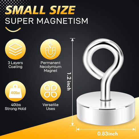 Neosmuk Magnetic Hooks,40lb Heavy Duty Earth Magnets with Hook for Refrigerator, Extra Strong Cruise Hook for Hanging, Magnetic Hanger for Cabins, Grill(Silver，10 Pack) in Saudi Arabia