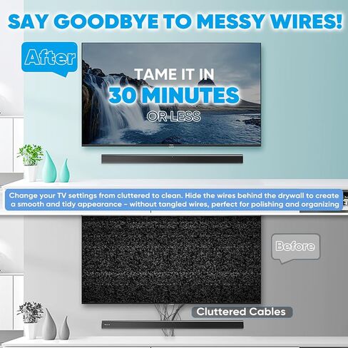 in-Wall Cable Management Kit for TV & Soundbar - Hide Cords Behind Wall Mounted TV with Power Relocation, Includes Drywall Saw & Hole Saw - DIY Home Theater & Gaming Setup in Saudi Arabia