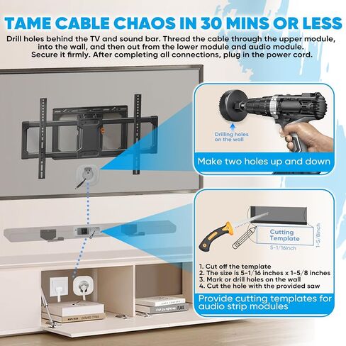 in-Wall Cable Management Kit for TV & Soundbar - Hide Cords Behind Wall Mounted TV with Power Relocation, Includes Drywall Saw & Hole Saw - DIY Home Theater & Gaming Setup in Saudi Arabia