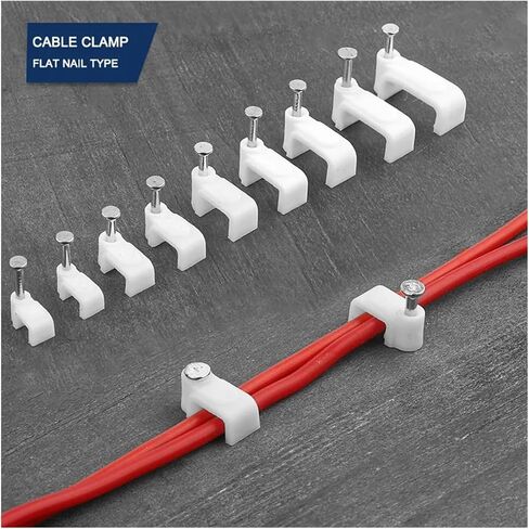 100pcs مسطح مسطح مشبك الكبل الكابل إدارة الأسلاك الكابل الكهربائي الحبل الكبل 4 مم/6 مم/7 مم/8 مم/9 مم/10 مم/12 مم/14 مم (الحجم: 9 مم) ، أبيض in Saudi Arabia