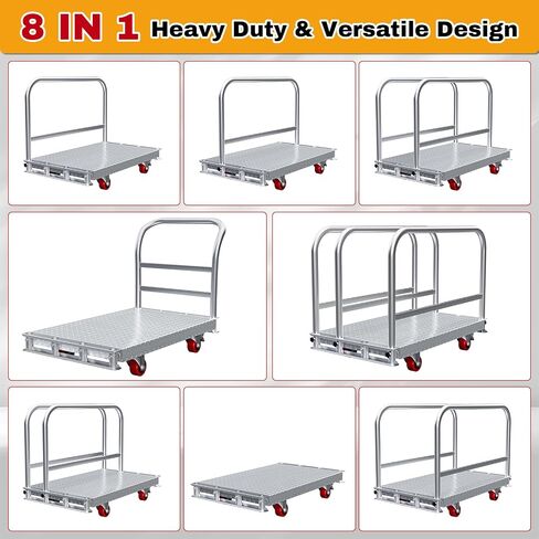 2IN1 Steel Panel Cart Dolly – Heavy Duty Drywall Lumber Truck Cart with 3000 LBS Capacity, 44 x 28 Inch 2.2MM Steel Plate, 6" Swivel Brake Wheels, 1 Front & 3 Side Handrails (XL) in Kuwait
