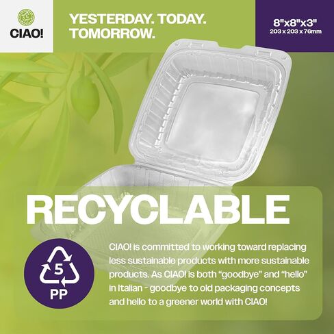 CIAO! 9"x9"x3" 1 Compartment PP Plastic Clear Hinged Container for Take Out (Case of 150) in Kuwait