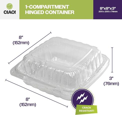 CIAO! 9"x9"x3" 1 Compartment PP Plastic Clear Hinged Container for Take Out (Case of 150) in Kuwait