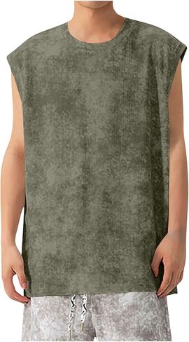 Men's Sleeveless Tank Tops Oversized Crewneck Casual Workout Gym Muscle Fit T Shirt Summer Beach Cap Sleeve Tee Tops in Saudi Arabia