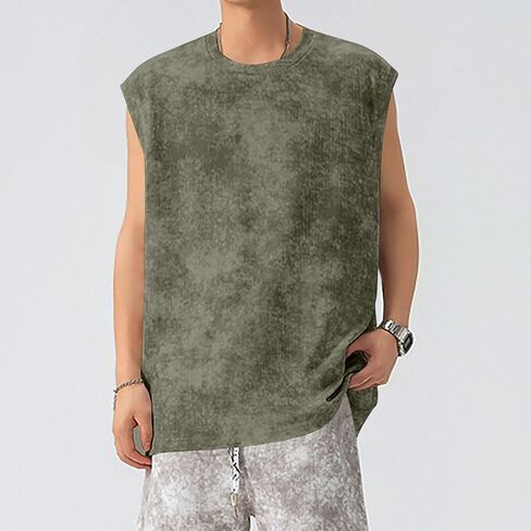 Men's Sleeveless Tank Tops Oversized Crewneck Casual Workout Gym Muscle Fit T Shirt Summer Beach Cap Sleeve Tee Tops in Saudi Arabia