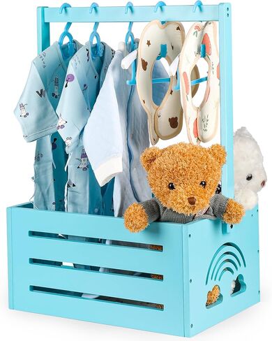 Wooden Baby Shower Crate Closet – with Handle, Smooth Surface & Round Edges – Textured Natural Wood - New Born Welcome Gift Hamper for Boys & Girls - Pregnancy Gifts for New Parents in Saudi Arabia