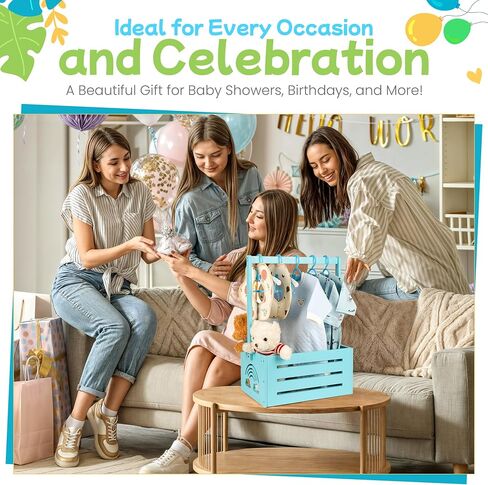 Wooden Baby Shower Crate Closet – with Handle, Smooth Surface & Round Edges – Textured Natural Wood - New Born Welcome Gift Hamper for Boys & Girls - Pregnancy Gifts for New Parents in Saudi Arabia