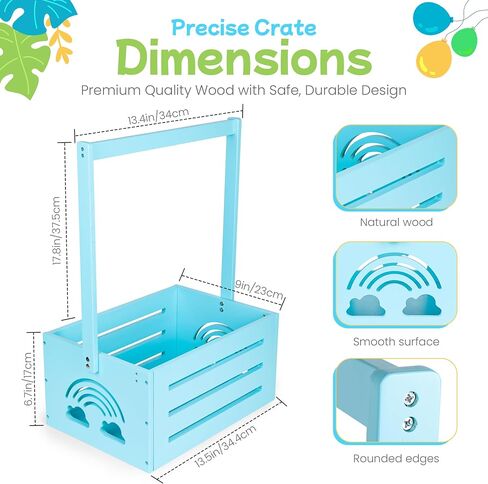 Wooden Baby Shower Crate Closet – with Handle, Smooth Surface & Round Edges – Textured Natural Wood - New Born Welcome Gift Hamper for Boys & Girls - Pregnancy Gifts for New Parents in Saudi Arabia
