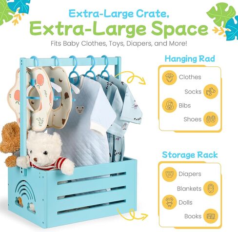 Wooden Baby Shower Crate Closet – with Handle, Smooth Surface & Round Edges – Textured Natural Wood - New Born Welcome Gift Hamper for Boys & Girls - Pregnancy Gifts for New Parents in Saudi Arabia