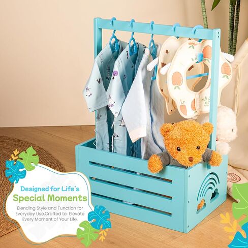 Wooden Baby Shower Crate Closet – with Handle, Smooth Surface & Round Edges – Textured Natural Wood - New Born Welcome Gift Hamper for Boys & Girls - Pregnancy Gifts for New Parents in Saudi Arabia