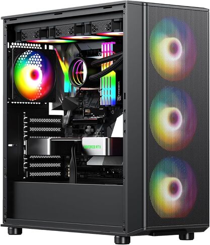 Raidmax X606 Gaming ATX Case, Front Air Intake Design with Metal Mesh Panel, Includes 3X 140mm ARGB Fans + 1x 120mm ARGB Fans, Support 240/280/360mm Water Cooler and MAX 400mm GPUs (X606TBFP700) in Kuwait