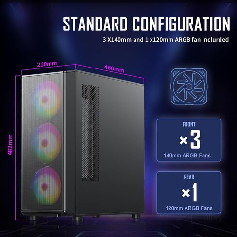 Raidmax X606 Gaming ATX Case, Front Air Intake Design with Metal Mesh Panel, Includes 3X 140mm ARGB Fans + 1x 120mm ARGB Fans, Support 240/280/360mm Water Cooler and MAX 400mm GPUs (X606TBFP700) in Kuwait
