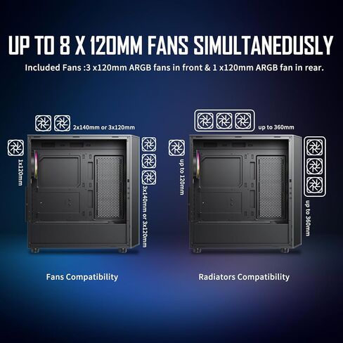 Raidmax X606 Gaming ATX Case, Front Air Intake Design with Metal Mesh Panel, Includes 3X 140mm ARGB Fans + 1x 120mm ARGB Fans, Support 240/280/360mm Water Cooler and MAX 400mm GPUs (X606TBFP700) in Kuwait