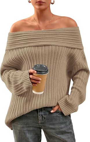 Cflonge Women's Off the Counder Sweater Long Longe Scenterize مضلعة متماسكة السقوط قمم الشتاء مثير الخروج ملابس الخروج in Kuwait
