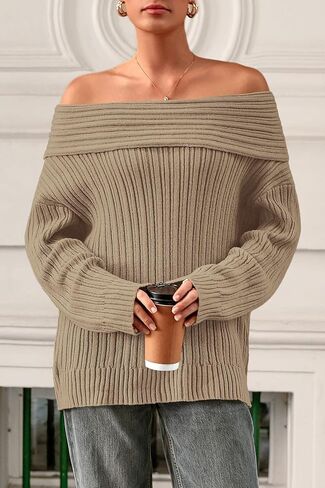 Cflonge Women's Off the Counder Sweater Long Longe Scenterize مضلعة متماسكة السقوط قمم الشتاء مثير الخروج ملابس الخروج in Kuwait