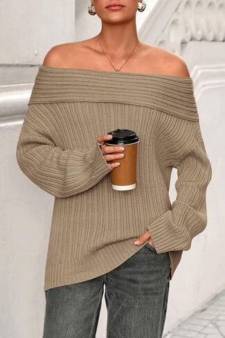 Cflonge Women's Off the Counder Sweater Long Longe Scenterize مضلعة متماسكة السقوط قمم الشتاء مثير الخروج ملابس الخروج in Kuwait