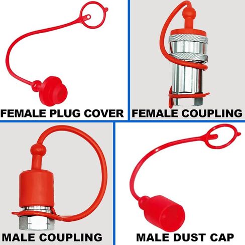4 Sets 3/8" ISO 5675B Hydraulic Quick Coupler Dust Caps and Plugs – Male & Female Covers for Hydraulic Hose Fittings, Leak-Proof Durable Protective Covers with Retention Ring in Saudi Arabia