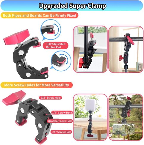 22" Magic Arm w Clamp, Overhead Phone Mount, Flexible Desk Camera Mount, Articulating Friction Boom Arm w Thread Adapter, for POV Shot, Light, Webcam, Mic, Action Camera, for Content Creators in Saudi Arabia
