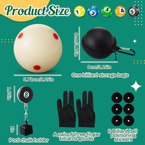 Billiards Cue Ball 2-1/4" Practice Training Artifact with Snooker Pool Cue Chalk Holder Gloves Ball Bag 6 Pool Table Marker Dots for Billiard Table Accessory in Saudi Arabia