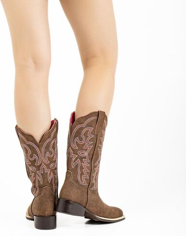 Shesole Women's Fashion Wide Square Toe Western Cowgirl Boots Boots Mid Calf مع Danvable Latex Insole Spur Ridge Heel لركوب الخيل Rodeo Country Concert Line Wedding Line in Kuwait
