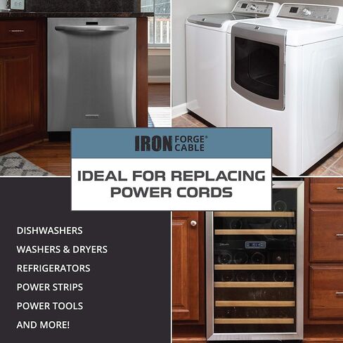 كابل الحديد Forge 10 Gauge Power Cord - 15 قدمًا ، 15 أمبير أسود للخدمة الثقيلة ، 12/3 SJT 3 Prong Cable - للأجهزة وأدوات الطاقة ، NEMA 5-15p in Kuwait