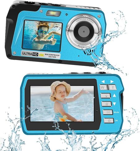 4K Underwater Camera, Full HD 4K&48MP Compact, 10FT Waterproof Camera for Snorkeling, Surfing, Rafting, Dual-Screen for Selfie/16X Digital Zoom/Fill Light/Support 128GB （Yellow） in Saudi Arabia