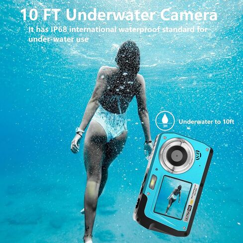4K Underwater Camera, Full HD 4K&48MP Compact, 10FT Waterproof Camera for Snorkeling, Surfing, Rafting, Dual-Screen for Selfie/16X Digital Zoom/Fill Light/Support 128GB （Yellow） in Saudi Arabia