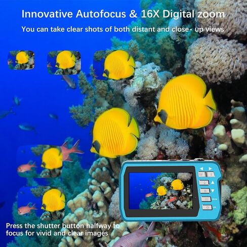 4K Underwater Camera, Full HD 4K&48MP Compact, 10FT Waterproof Camera for Snorkeling, Surfing, Rafting, Dual-Screen for Selfie/16X Digital Zoom/Fill Light/Support 128GB （Yellow） in Saudi Arabia