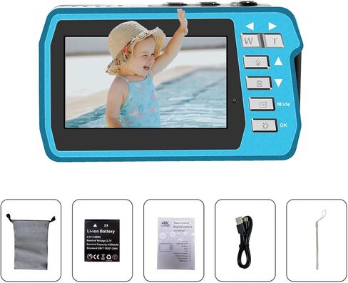 4K Underwater Camera, Full HD 4K&48MP Compact, 10FT Waterproof Camera for Snorkeling, Surfing, Rafting, Dual-Screen for Selfie/16X Digital Zoom/Fill Light/Support 128GB （Yellow） in Saudi Arabia