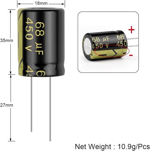 10Pcs Aluminum Electrolytic Capacitor 450V68UF 16x25mm High Frequency Low ESR Low Resistance Capacitors in Saudi Arabia