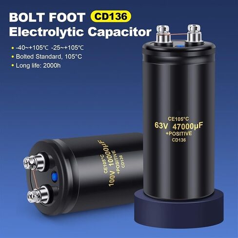 Aluminum Screw Audio Filtering Electrolytic Capacitor 105℃ CD136 Bolt Capacitors 63V 100V 250V 400V 450V CE105℃ 2000H (Size : 400V4700UF 76x105) in Kuwait