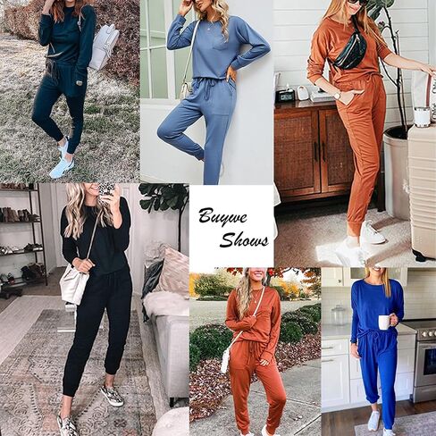 Lounge Sets for Women 2 Piece Sweatsuit Crewneck Sweatshirts High Waisted Jogger Pants Fall Travel Airport Outfits in Saudi Arabia